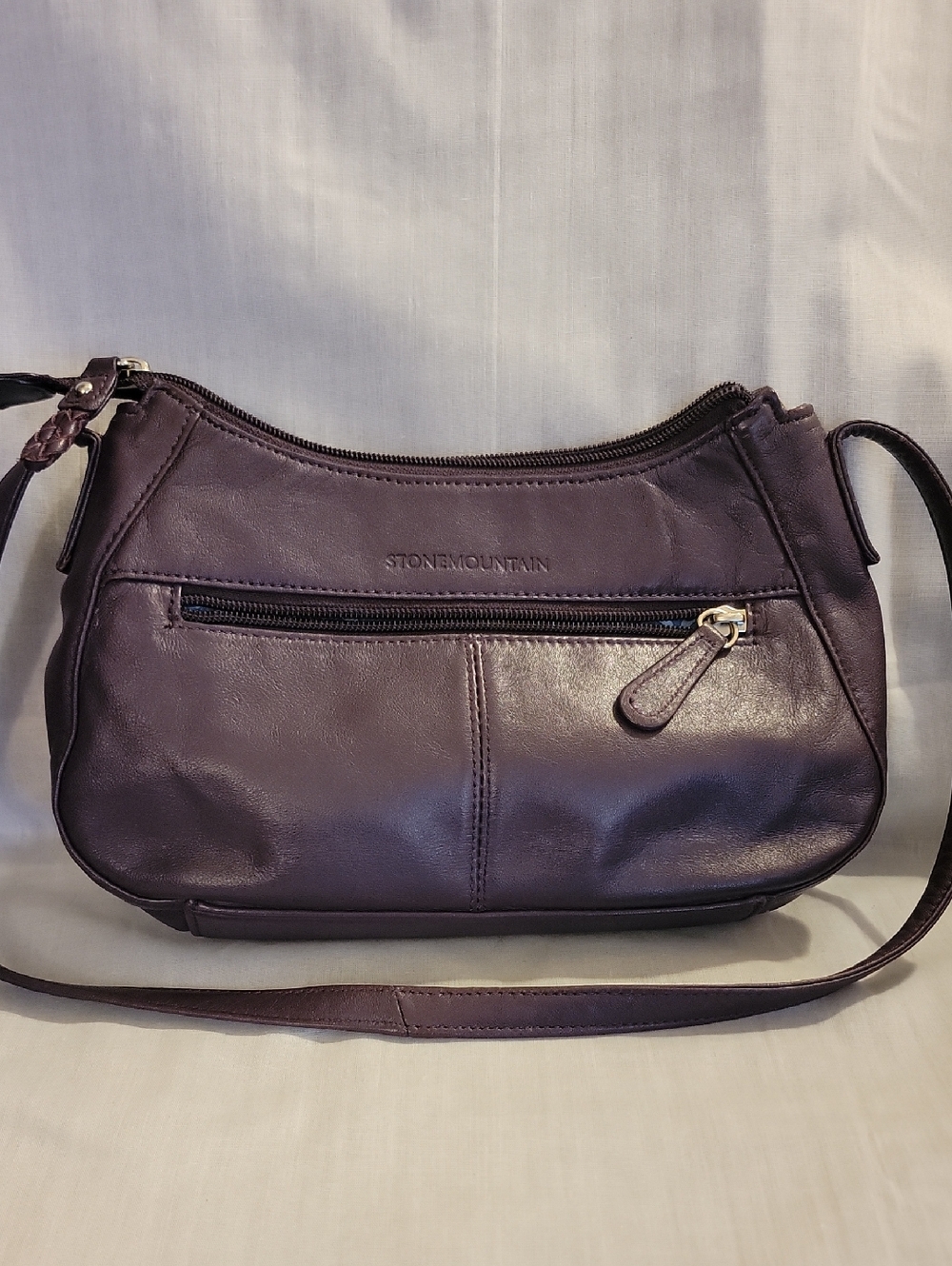 Stone Mountain Accessories Plum Leather Crossbody Bag with Front Zip